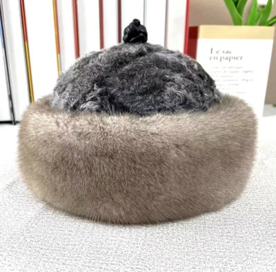 Sombrero de piel de visón de piel entera real para hombre Sombrero de bombín Hombre de mediana edad Gorra de padre Foto 1 de 4