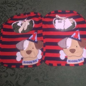 NEU MIT ETIKETT TWINS Mud Pie Jungen 1. erster Geburtstag Hund Lätzchen Boutique adrette Polo gestreift - Bild 1 von 6