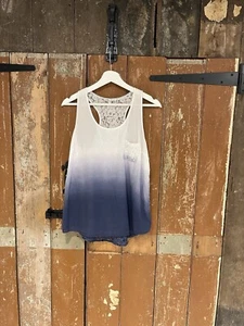 Fat Face Sleeveless Top Ombre Blue Cotton Half Eyelet Floral Print Pocket UK 10 - Picture 1 of 12