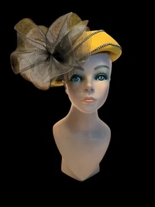 Vintage Swan Creations Designer Collection Yellow Mesh Bow Jeweled Trim Hat - Picture 1 of 7