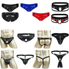 Men's Leather G String Thongs Zipper Bikini Briefs Sissy Pouch Panties Underwear