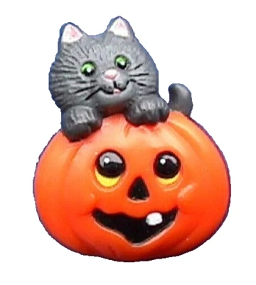 Russ PIN Halloween Vintage CAT BLACK JOL PUMPKIN Holiday Brooch - Image 1 of 2