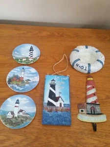LOT OF 6 LIGHTHOUSE/NAUTICAL WALL PLAQUES, HOOK & CANDLE/COIN/JEWELRY HOLDER/ - Picture 1 of 11