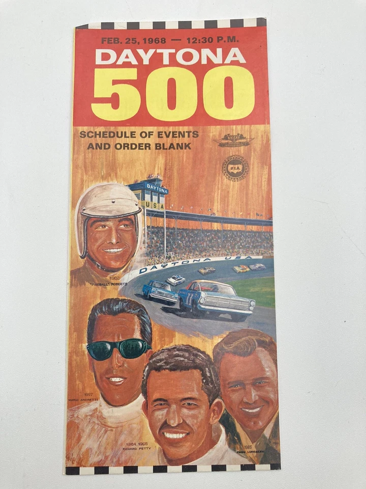 Daytona 500 25 de febrero 1968 calendario de eventos y pedido folleto vintage en blanco Foto 1 de 4