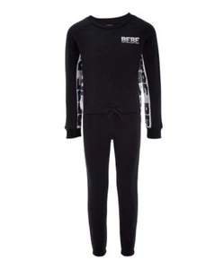 $59 Bebe Black & White Logo Long-Sleeve Top & Black Joggers Size S(7/8) NWOT - Picture 1 of 1