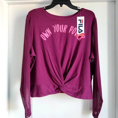 NUEVO CON ETIQUETAS 1X Para mujeres FILA Colección Curvada Manga Larga Mixto Media Corbata Cintura Top NUEVO Foto 1 de 4