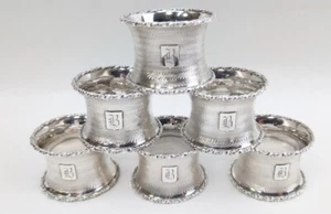 Set of 6 Antique Engine Turned Napkin Rings Sterling Silver or 800 c1870 Mono B - Picture 1 of 7