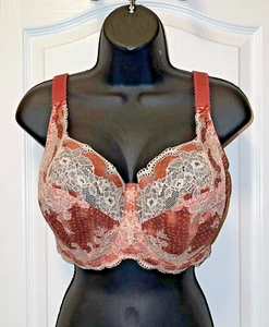 Panache "Clara" 7255 Full Cup Bra In Sienna W/Embellished Ivory Lace US Size 34J - Picture 1 of 16