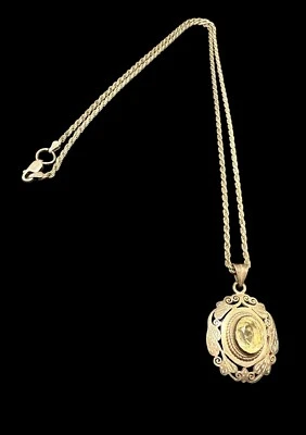 Винтажная итальянская плетеная цепочка кулон из стерлингового серебра с цитрином и завитками 925 24 дюйма - Изображение 1 из 4