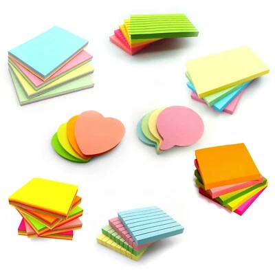 Assorted Sticky Notes / Neon or Pastel Colour Memo Pads / Post It No Residue - Image 1 of 2