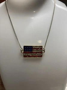Handmade 20” tiny Carlo silver chain crystal American flag pendant - Picture 1 of 2