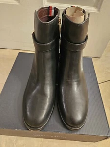 TOMMY HILFIGER IANZI BOOTS SIZE 9 BLACK LEATHER RETAIL  $119 - Picture 1 of 21