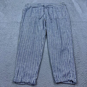 Old Navy Linen Blend Pants Blue Pinstripe Drawstring Waist Wide Leg Womens Large - Picture 1 of 14