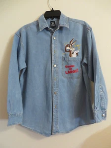 Warner Bros Denim Long-Sleeve Shirt/Jacket Wile E Coyote Genius at Large - Sz S - Picture 1 of 10