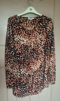 Farhi от NICOLE FARHI оранжевый коричневый белый животное печати галстук спереди верхний Великобритании 10 в VGC - Изображение 1 из 4