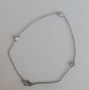 Vintage .925 Silver Delicate Rhinestones Chain Bracelet/Anklet - Picture 1 of 6