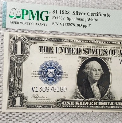 1923 $1 Silver Certificate Horse Blanket Blue Seal Large Size V-D Block PMG 58  - Image 1 of 4