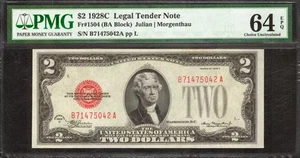1928 C $2 LEGAL TENDER US NOTE FR.1504 BA BLOCK PMG CHOICE UNC 64 EPQ (042A) - Picture 1 of 2