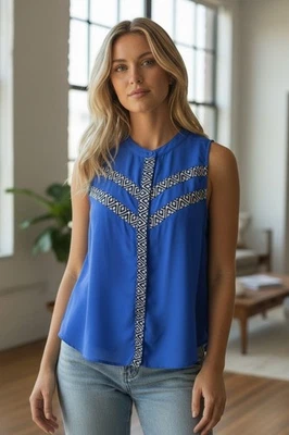 Blusa Attention Azul Geométrica Sin Mangas S - Abotonada - Excelente Foto 1 de 4