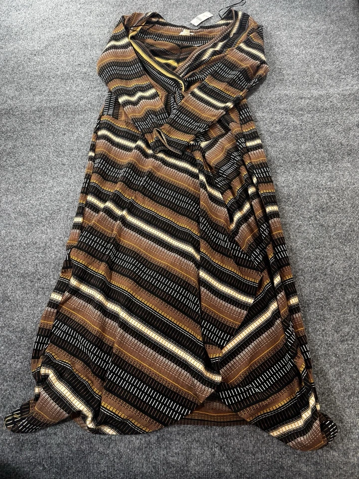 Anthropologie Maeve Dress Women's Large Brown Black Striped Wrap Maxi Dress - Image 1 of 4