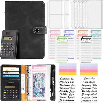 HAKPNEW 30Pcs Budget Binder with CalculatorA6 Leather Money Saving Wallet