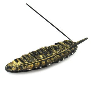 NEW Black and Gold Feather Incense Burner 12" for Incense Sticks Metal Dish - Picture 1 of 4