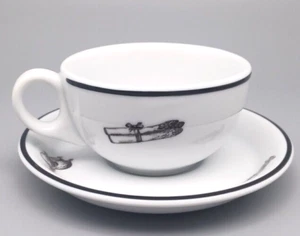Taza y platillo de café blanco y negro Rosanna Imports hecho en Polonia - Imagen 1 de 7