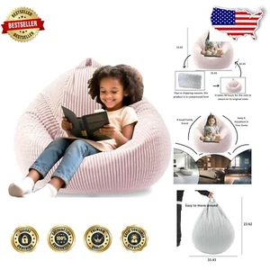 Durable Corduroy Bean Bag Chair - Ergonomic 3FT Memory Foam for Stylish Lounging - Picture 1 of 7