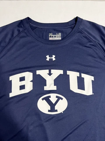 Under Armor HeatGear Men’s Large BYU Cougars Blue Performance T-Shirt Cover
