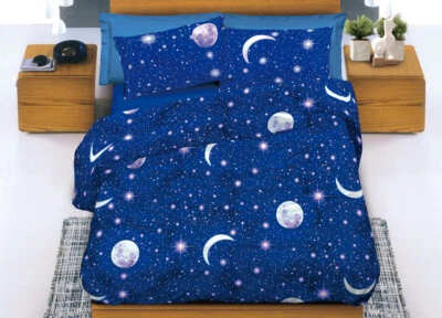 Copripiumino Sacco Piumone In 100% Cotone Disegno Stampa Luna Planetario Notte - Immagine 1 di 3