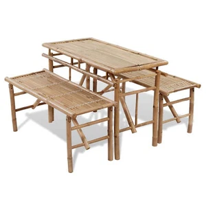 3Pcs Picnic Table with 2 Benches Set 100cm Bamboo Lawn Dining W1P9 - Picture 1 of 7