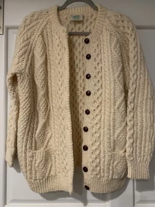 Blarney Woolen Mills Handknit Cardigan Sweater Ivory Long Sleeve Large/XL Read - Picture 1 of 11