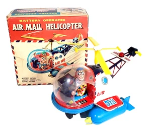 1960's Battery Operated Air Mail Helicopter In Box Yoshiya Toys WORKING Japan - Picture 1 of 12