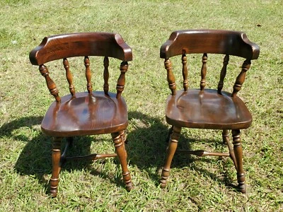 Lote de 2 sillas de mesa de comedor vintage de pino taberna antigua Ethan Allen escritorio pesado DEFECTOS Foto 1 de 4