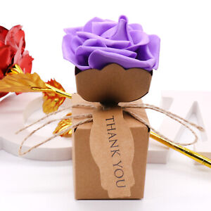 Brown Kraft Paper Box for Party Gift Wedding Favors Candy Jewelry Packing W/Rose