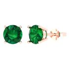 4Ct Round Cut Solitaire Studs Simulated Emerald Rose Gold Earrings Push Back