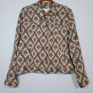 Charter Club linen jacket women's size L cream purple multicolor floral print - Picture 1 of 10