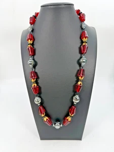 Collar De Colección Firmado Alemania Occidental Acrílico Rojo Cuentas Mediados de Siglo Mod Estate - Imagen 1 de 5