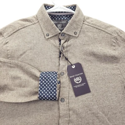 NEW Report Collection Shirt Mens Small Tan Soft Touch Flannel Flip Cuff Casual - Image 1 of 4
