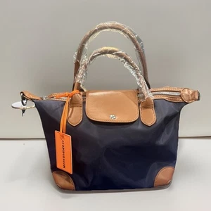 Montana West Handbag New With Tags! Vinyl Handbag And Crossbody Navy And Brown - Picture 1 of 3