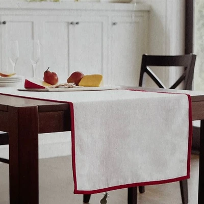 Threshold Linen Christmas Table Runner, White with Red Velvet Edge 20"x90" - Image 1 of 2