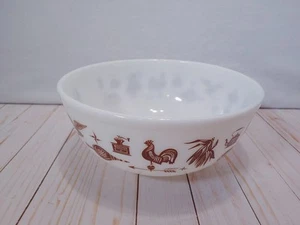 PYREX Early American 404 Mixing Bowl 4 Qt Rare Vintage White Brown - Picture 1 of 11