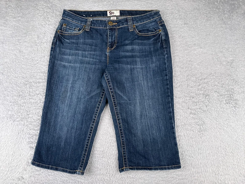 So Jeans Women 13 Blue Denim Crop Capri Cotton Blend Mid Rise Juniors 34x17 - Image 1 of 4