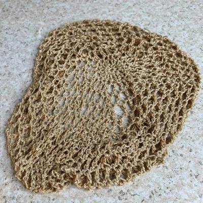 Hippie Boho Hand Crocheted Hair Net Beanie 100%  Victorian Mod Caramel Color - Image 1 of 4