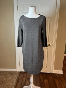 J Jill Black White Geometric Ponte Knit Bateau Neck Shift Dress Size M Petite - Picture 1 of 8