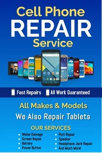 Cartel publicitario servicio reparación teléfono celular todas las marcas y modelos 24x36 - Imagen 1 de 3