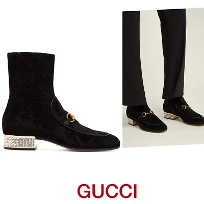 GUCCI Mister GG Monograma Horsebit Terciopelo Cristal Embellecido Botas-Negro-UE 36.5 Foto 1 de 4