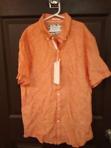 Denim & Flower  Ricky Singh Sz M 100% Linen Button Down Shirt Light Orange New