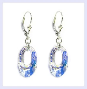 Pendientes colgantes Swarovski Elements transparentes AB cristales STR palanca trasera plateada de 1,5 - Imagen 1 de 2