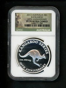 Australia 2013 $1 $1.00 Silver 1 Oz Kangaroo NGC PF 70 ULTRA CAMEO 20th Anniver. - Picture 1 of 4